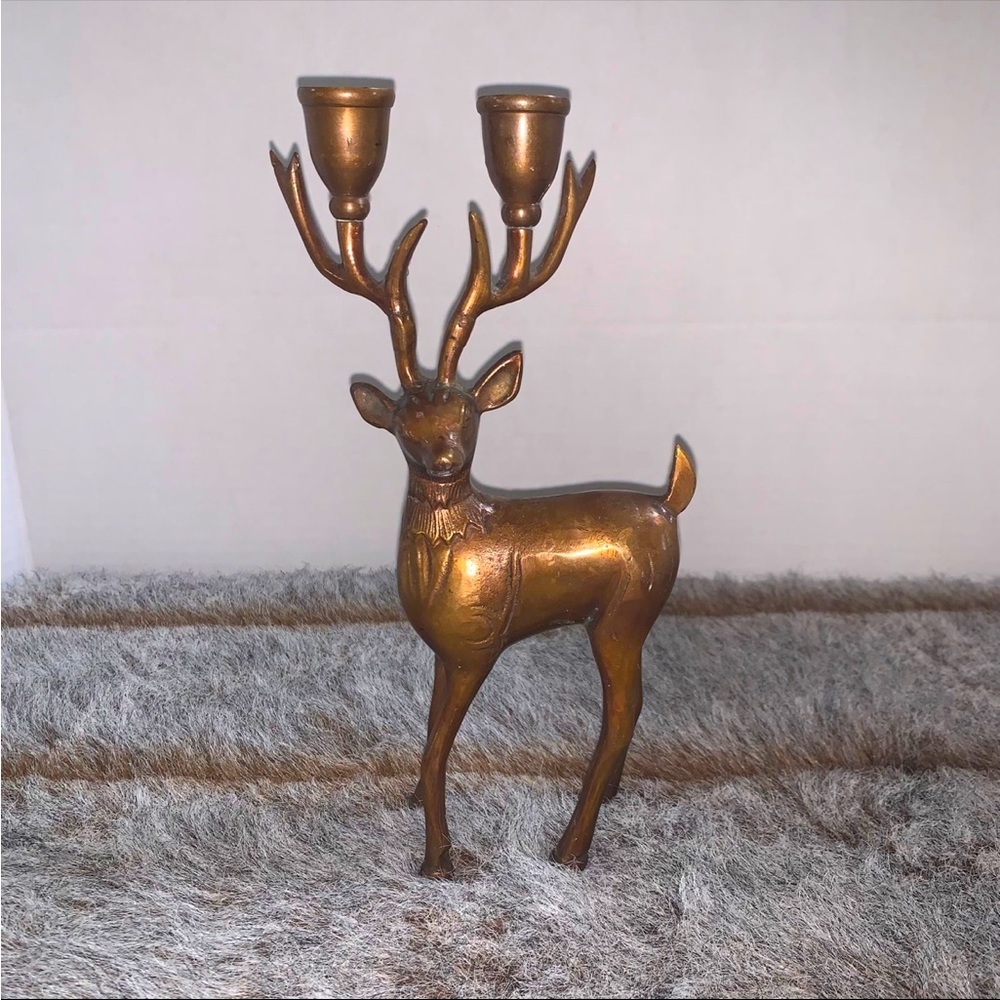 Brass Candelabra Reindeer Buck Candleholder